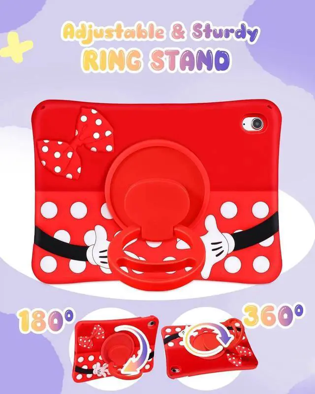 Alt view image 4 of 5 - Lotadilo Cute for iPad A16 Case/for iPad 10th Generation/11 Inch Case - Silicone 3D Design for Girls Women Teens Girly Kawaii Funny Cartoon Soft Stand with Lanyard, Red Point