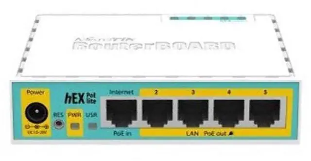 Main image of Mikrotik RouterBoard RB750UPr2 hEX PoE lite is a Small 5 Port Router, 1 USB 2.0 Port and PoE Output. Ports 2-5 can Power Other PoE Capable Devices with The Same Voltage as Applied to The Unit