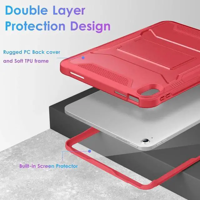 Alt view image 2 of 4 - DTTO Case for iPad (A16) 11th Generation 11-Inch 2025, iPad 10th Generation 10.9-Inch 2022, Durable Shockproof Full Body Protective Cover with Built-in Screen Protector, Red