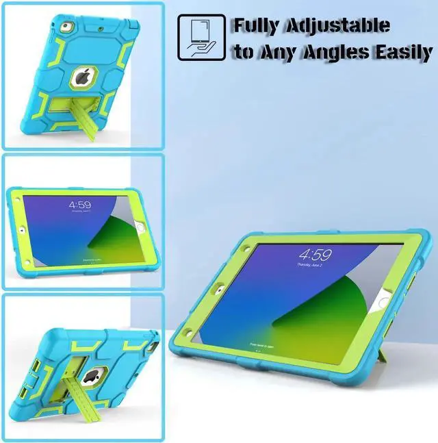 Alt view image 2 of 5 - CCMAO Case for iPad 6th/5th Generation (9.7-inch, 2018/2017), iPad Air 2 Generation Case (2014) with Kickstand, Hybrid Shockproof Protective iPad 9.7 Case for Kids Boys,Sky Blue+Yellow