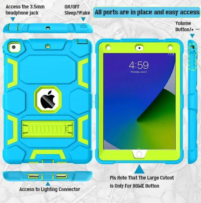 Alt view image 3 of 5 - CCMAO Case for iPad 6th/5th Generation (9.7-inch, 2018/2017), iPad Air 2 Generation Case (2014) with Kickstand, Hybrid Shockproof Protective iPad 9.7 Case for Kids Boys,Sky Blue+Yellow