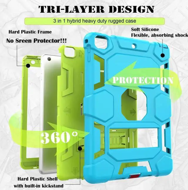 Alt view image 5 of 5 - CCMAO Case for iPad 6th/5th Generation (9.7-inch, 2018/2017), iPad Air 2 Generation Case (2014) with Kickstand, Hybrid Shockproof Protective iPad 9.7 Case for Kids Boys,Sky Blue+Yellow