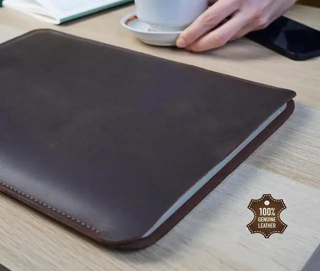 Alt view image 2 of 5 - Leather Sleeve Case for All 14 Inch MacBook 14 Pro 2021-2023 M1 M2 M3 Pro/ M3 Max A2442 A2779 Laptop Case Soft Handmade for Mac 14 Bag (Vertical, Vintage Chocolate)