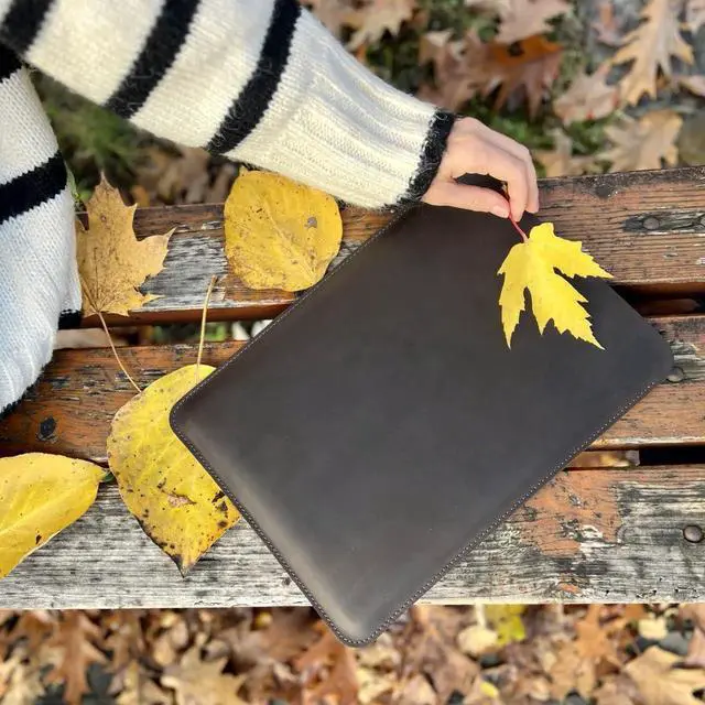 Alt view image 5 of 5 - Leather Sleeve Case for All 14 Inch MacBook 14 Pro 2021-2023 M1 M2 M3 Pro/ M3 Max A2442 A2779 Laptop Case Soft Handmade for Mac 14 Bag (Vertical, Vintage Chocolate)