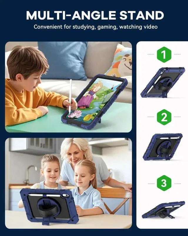 Alt view image 5 of 5 - Cantis Case for iPad 11-inch (A16) 2025/ iPad 10th Generation 2022 (10.9 inch) with Screen Protector, iPad 11th Case with 360 Degree Rotating Stand/Shoulder Strap/Pencil Holder, Navy Blue