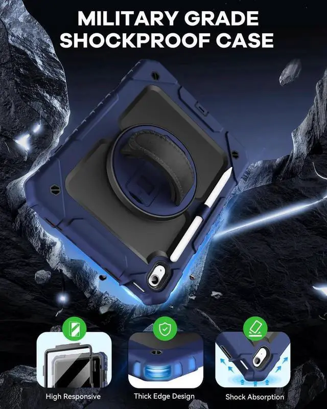 Alt view image 4 of 5 - Cantis Case for iPad 11-inch (A16) 2025/ iPad 10th Generation 2022 (10.9 inch) with Screen Protector, iPad 11th Case with 360 Degree Rotating Stand/Shoulder Strap/Pencil Holder, Navy Blue