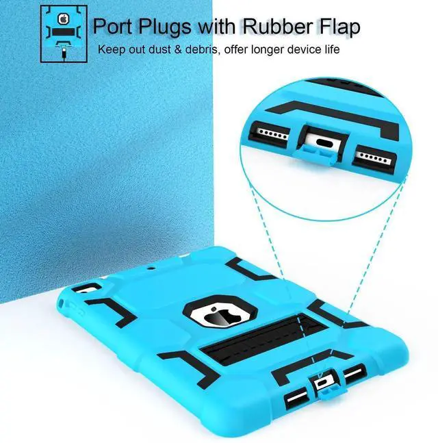 Alt view image 5 of 5 - CCMAO Case for iPad 6th Generation/ipad 5th Generation/iPad 9.7 Inch (2018/2017 Model), iPad Air 2 Case, Hybrid Shockproof Rugged Protective Cover with Kickstand for Kids Boys, Sky Blue+Black