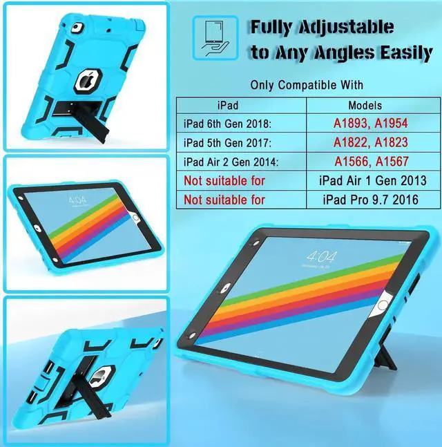 Alt view image 3 of 5 - CCMAO Case for iPad 6th Generation/ipad 5th Generation/iPad 9.7 Inch (2018/2017 Model), iPad Air 2 Case, Hybrid Shockproof Rugged Protective Cover with Kickstand for Kids Boys, Sky Blue+Black