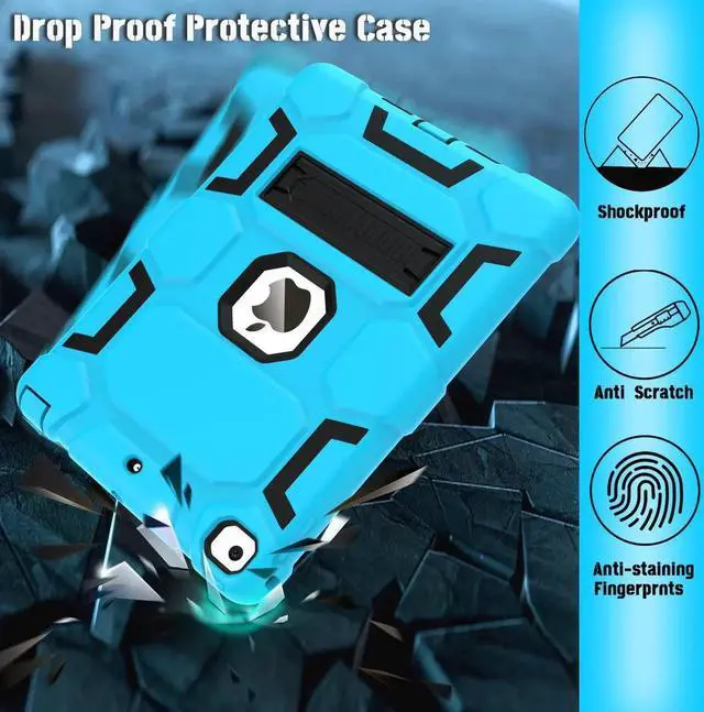 Alt view image 4 of 5 - CCMAO Case for iPad 6th Generation/ipad 5th Generation/iPad 9.7 Inch (2018/2017 Model), iPad Air 2 Case, Hybrid Shockproof Rugged Protective Cover with Kickstand for Kids Boys, Sky Blue+Black