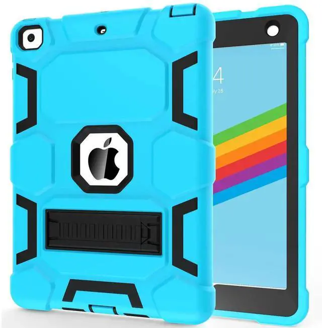 Main image of CCMAO Case for iPad 6th Generation/ipad 5th Generation/iPad 9.7 Inch (2018/2017 Model), iPad Air 2 Case, Hybrid Shockproof Rugged Protective Cover with Kickstand for Kids Boys, Sky Blue+Black