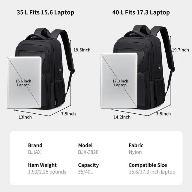 Alt view image 4 of 5 - BJIAX 40L Travel Laptop Backpack for Men, High Tech Business Backpack with USB Charging Port and Ergonomic Design, Water Resistant Anti-theft Work College Backpack Fits 17.3 Inch Tablet, Notebook