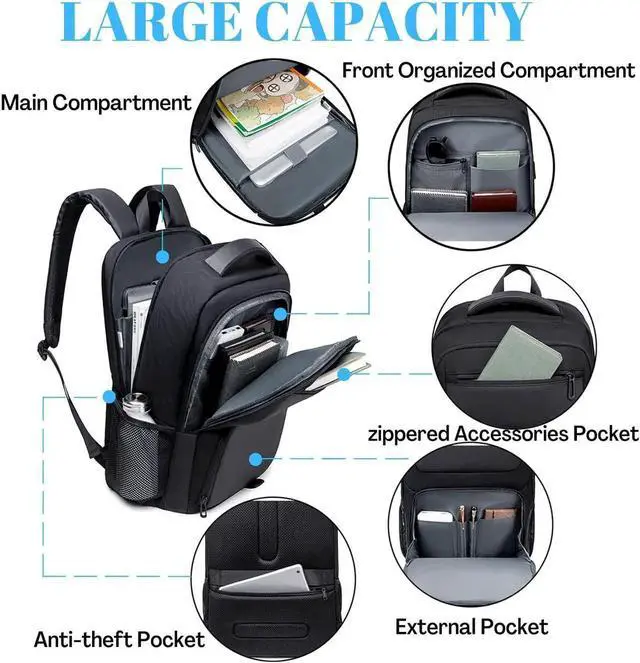Alt view image 5 of 5 - BJIAX 40L Travel Laptop Backpack for Men, High Tech Business Backpack with USB Charging Port and Ergonomic Design, Water Resistant Anti-theft Work College Backpack Fits 17.3 Inch Tablet, Notebook
