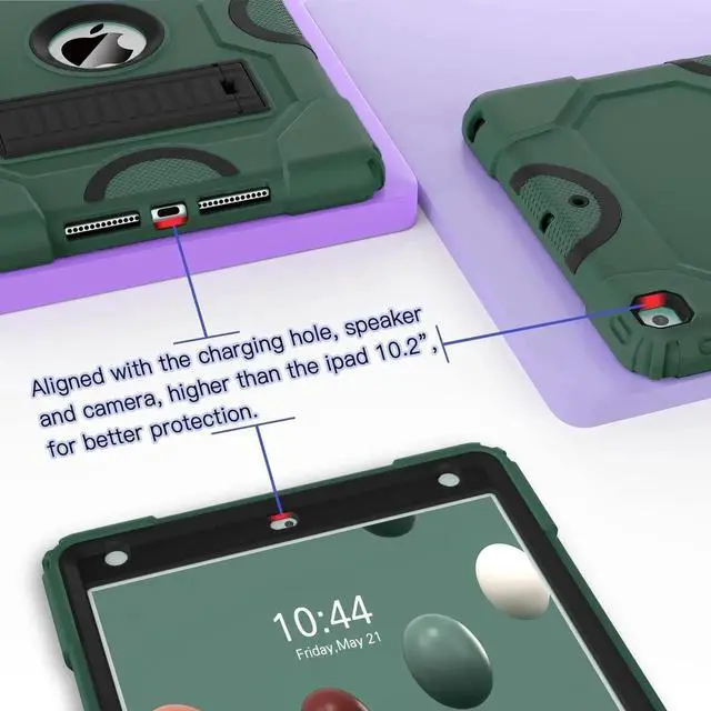 Alt view image 5 of 5 - ZoneFoker for iPad 9th Generation Case, iPad 8th 7th Generation Case, iPad 10.2 Inch 2021/2020/2019 Case, Heavy Duty Rugged Shockproof Protective Cover with Kickstand for Kids Dark Green