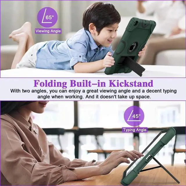 Alt view image 3 of 5 - ZoneFoker for iPad 9th Generation Case, iPad 8th 7th Generation Case, iPad 10.2 Inch 2021/2020/2019 Case, Heavy Duty Rugged Shockproof Protective Cover with Kickstand for Kids Dark Green