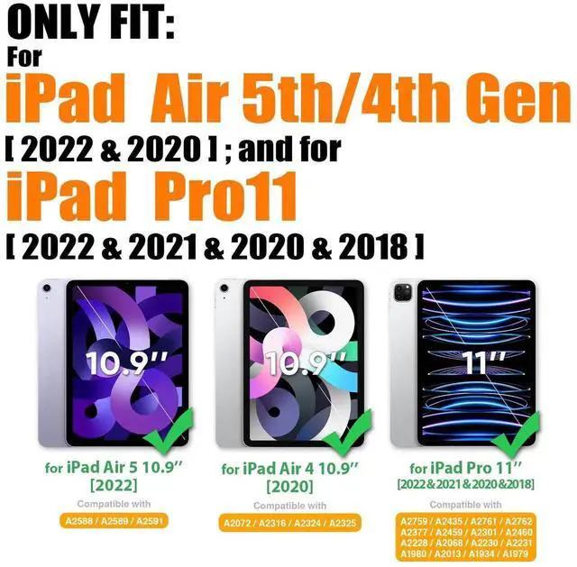 Alt view image 3 of 5 - SEYMAC stock Case for iPad Air 5th/4th Generation/Pro 11 (4th/3rd/2nd) with Screen Protector Pen Holder, 360° Rotate Hand Strap/Stand Case for iPad Air 5th/4th Gen 10.9''/ Pro 11'' (Brightblue+Black)