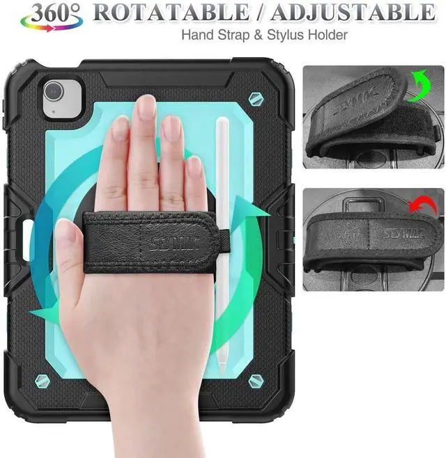 Alt view image 5 of 5 - SEYMAC stock Case for iPad Air 5th/4th Generation/Pro 11 (4th/3rd/2nd) with Screen Protector Pen Holder, 360° Rotate Hand Strap/Stand Case for iPad Air 5th/4th Gen 10.9''/ Pro 11'' (Brightblue+Black)