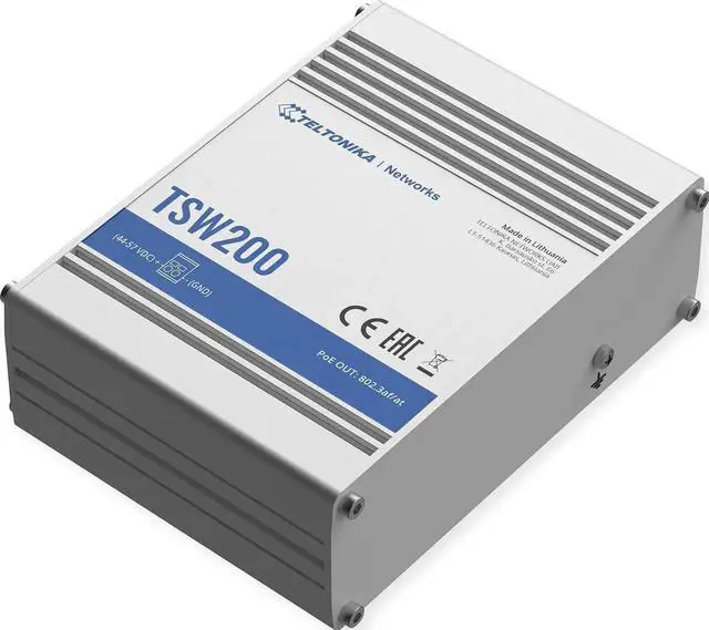 Alt view image 5 of 5 - Teltonika TSW200000010 Model TSW200 Industrial Unmanaged POE+ Switch, 8X PoE Ports, 8 x Ethernet Ports, Rugged Aluminum Housing, 2 SFP Ports for Long-Range Fiber-Optic, 20 Gbps Bandwidth Non-Blocking