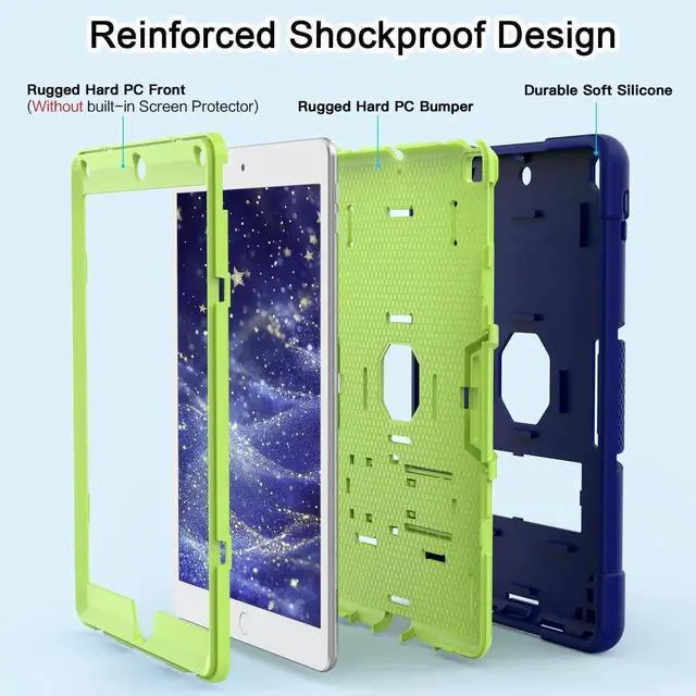 Alt view image 5 of 5 - OKP Case for iPad 6th Generation/iPad 5th Generation/iPad 9.7 inch/iPad Air 2, Hybrid Shockproof Rugged Protective Cover for ipad 9.7 inch 2018/2017 with Built-in Kickstand (Navy Blue)