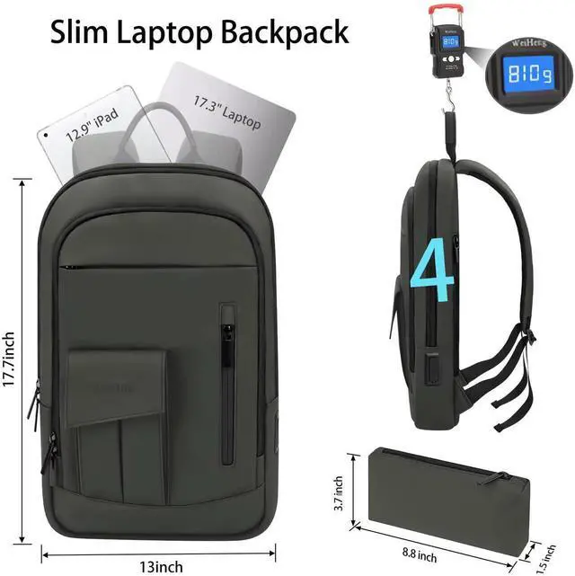 Alt view image 2 of 5 - Business Backpack for Men Slim Lightweight Laptop Backpack for 17.3 Inch Computer Water Resistant Small Office Backpack for Commute Travel Daily Office Work with Small Bag (Green)