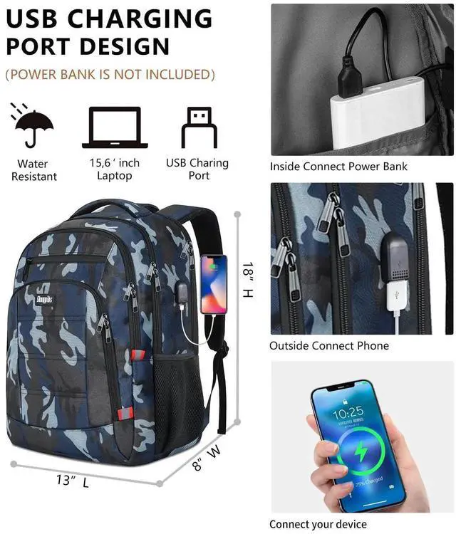 Alt view image 5 of 5 - Skaypibs Laptop Backpack for Men,School Backpack with USB Charging Port,Water Resistant Backpack for teens boys,Business Work College bookbag,book bag Fits 15.6 Inch,Blue Back Pack