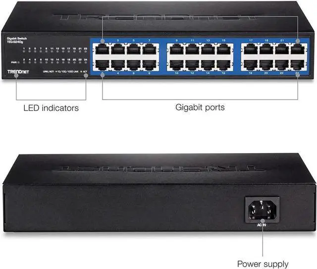 Alt view image 3 of 5 - TRENDnet 24-Port Unmanaged Gigabit GREENnet Desktop Switch, Ethernet Network Switch, 24 x 10-100-1000 Gigabit Ethernet RJ-45 Ports, 48Gbps Switching Capacity, Lifetime Protection, Black, TEG-S24DG