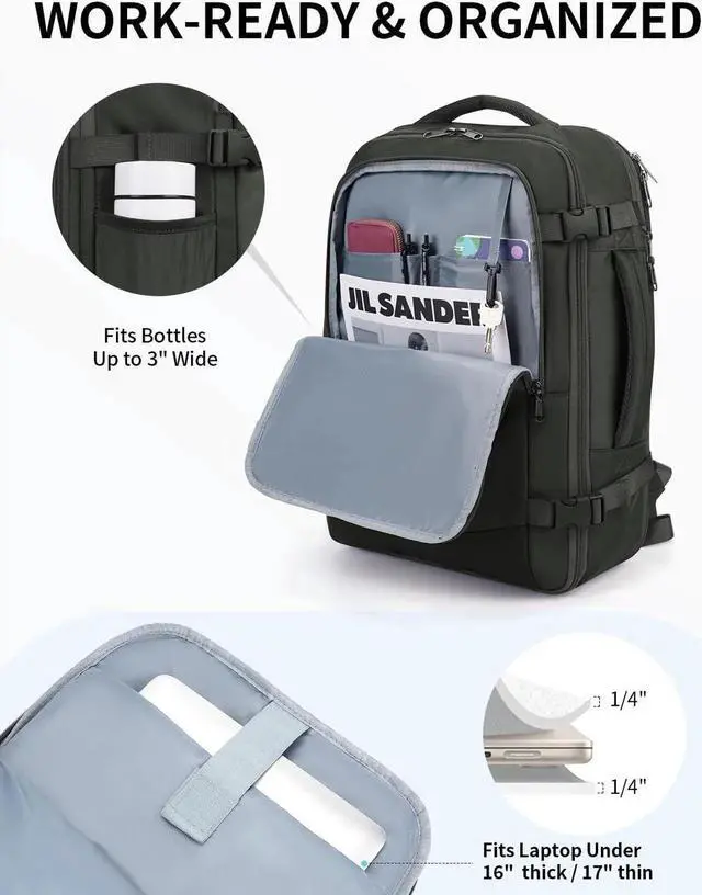 Alt view image 2 of 5 - ECOHUB Carry On Travel Backpack, Expandable Airlines Personal Item Bag 18x14x8, Water Resistant 17 inch Laptop Backpack Flight Approved, 12 Pockets 30L Work Backpacks with Wet Pocket & Cable Slot