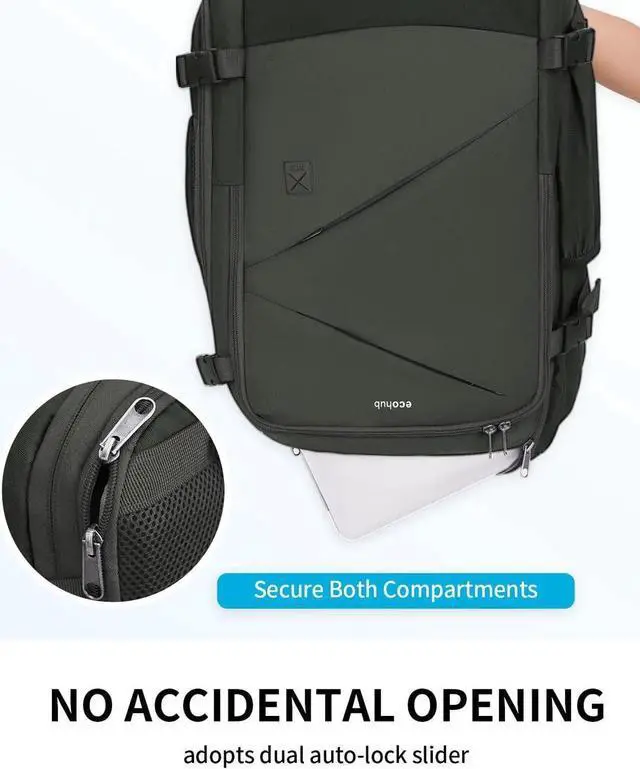 Alt view image 3 of 5 - ECOHUB Carry On Travel Backpack, Expandable Airlines Personal Item Bag 18x14x8, Water Resistant 17 inch Laptop Backpack Flight Approved, 12 Pockets 30L Work Backpacks with Wet Pocket & Cable Slot