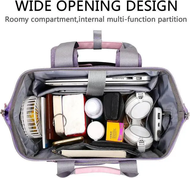 Alt view image 4 of 5 - FALANKO Laptop Backpack for Women,Large Computer Backpack Fits 17 Inch Laptop with USB Charging Port RFID Water Resistant purse Casual Purple Bookbag for Teacher/work/College/nurse/Doctor/Woman