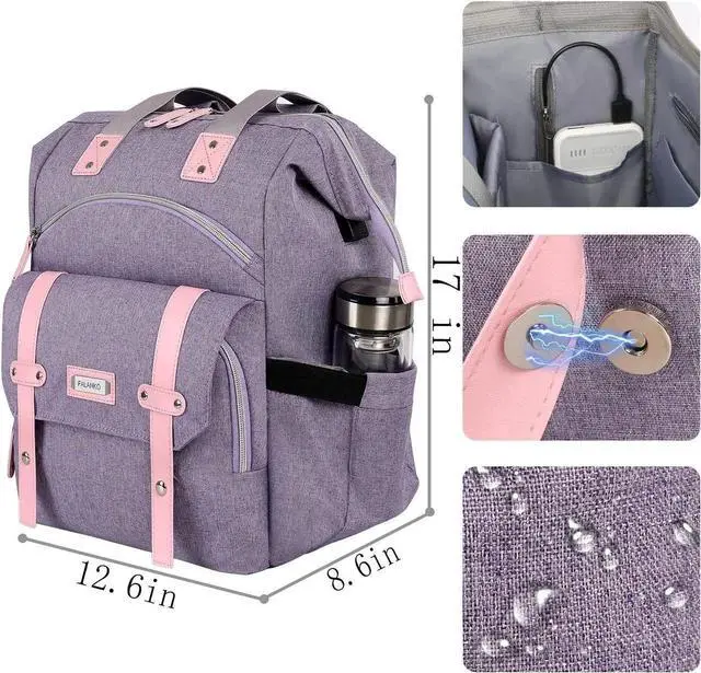 Alt view image 3 of 5 - FALANKO Laptop Backpack for Women,Large Computer Backpack Fits 17 Inch Laptop with USB Charging Port RFID Water Resistant purse Casual Purple Bookbag for Teacher/work/College/nurse/Doctor/Woman