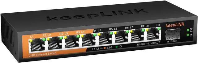 Main image of keepLiNK 8 Ports 2.5G Switch Smart Web Managed, 8 x 2.5G Base-T & 1 x 10G SFP Slot, Support 802.3ad Static Aggregation, QOS/VLAN/IGMP, Metal Housing Network Ethernet Switch