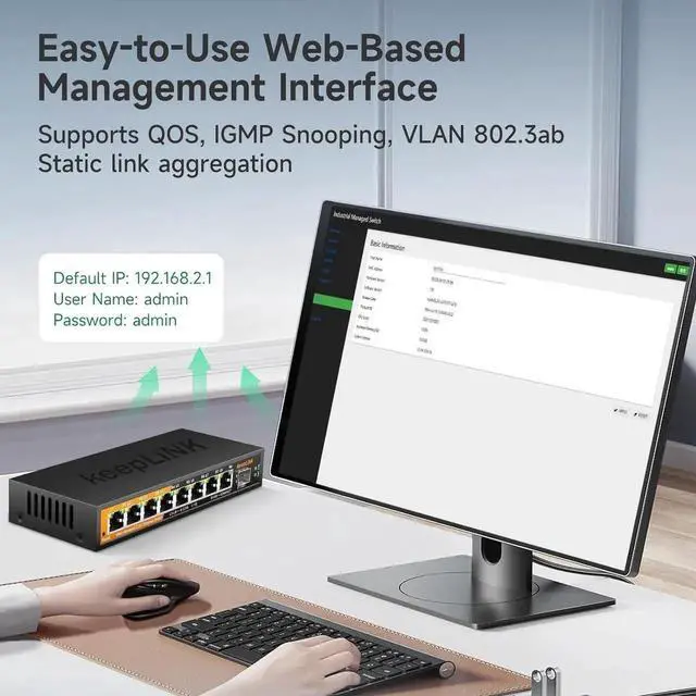 Alt view image 4 of 5 - keepLiNK 8 Ports 2.5G Switch Smart Web Managed, 8 x 2.5G Base-T & 1 x 10G SFP Slot, Support 802.3ad Static Aggregation, QOS/VLAN/IGMP, Metal Housing Network Ethernet Switch