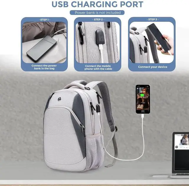 Alt view image 5 of 5 - Swissdigital Design Business Laptop Backpack, College Laptops Backpack with USB Charging Port for Men and Women Fits 16 Inch Notebook, Mauve Grey | ANDWIL