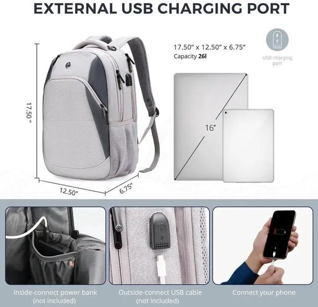 Alt view image 4 of 5 - Swissdigital Design Business Laptop Backpack, College Laptops Backpack with USB Charging Port for Men and Women Fits 16 Inch Notebook, Mauve Grey | ANDWIL