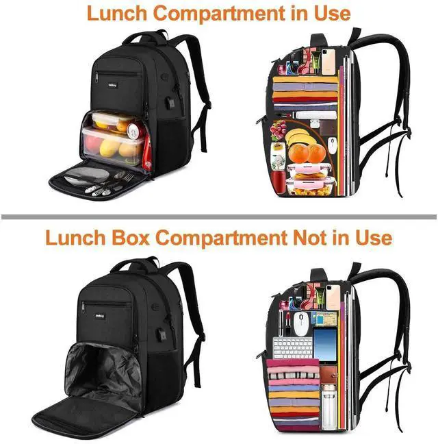 Alt view image 2 of 5 - kadilong 17.3 Inch Laptop Backpack Insulated Cooler Backpack with Lunch Box,Lunch Bookbag for Men Teens Boys School Work Picnic College Travel,Computer Bag Meal Prep with USB Charging Port,Black