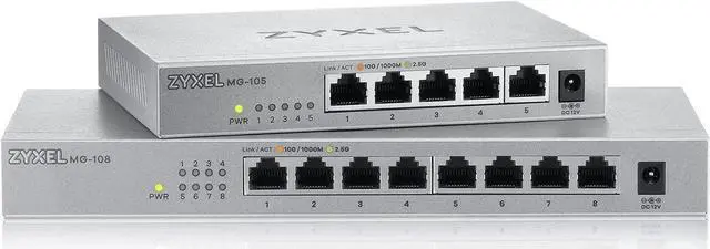 Alt view image 4 of 5 - Zyxel 8-Port 2.5GbB MultiGig Ethernet Unmanaged Switch | 8 x 100/1G/2.5G Mbps Ports | Plug & Play | Metal Housing | Desktop or Wall-Mount | Ethernet Splitter MG-108