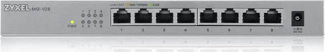 Alt view image 3 of 5 - Zyxel 8-Port 2.5GbB MultiGig Ethernet Unmanaged Switch | 8 x 100/1G/2.5G Mbps Ports | Plug & Play | Metal Housing | Desktop or Wall-Mount | Ethernet Splitter MG-108