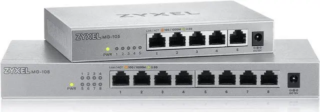 Alt view image 4 of 5 - Zyxel 8-Port 2.5GbB MultiGig Ethernet Unmanaged Switch | 8 x 100/1G/2.5G Mbps Ports | Plug & Play | Metal Housing | Desktop or Wall-Mount | Ethernet Splitter MG-108