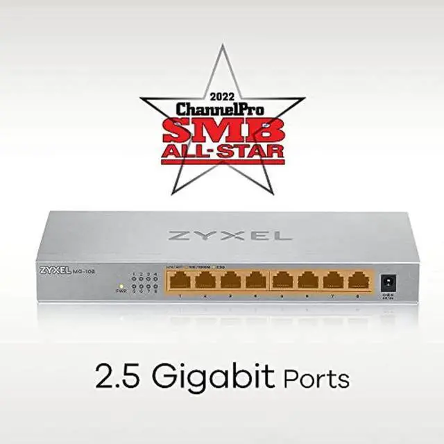 Alt view image 5 of 5 - Zyxel 8-Port 2.5GbB MultiGig Ethernet Unmanaged Switch | 8 x 100/1G/2.5G Mbps Ports | Plug & Play | Metal Housing | Desktop or Wall-Mount | Ethernet Splitter MG-108