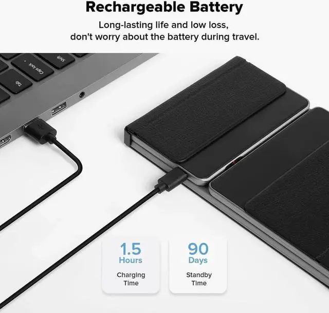 Alt view image 3 of 5 - DeLUX Foldable Keyboard with Touchpad and Numeric Keypad, 2.4G Wireless and Bluetooth, Rechargeable Portable Travel Folding Keyboard with PU Leather, for iOS Android Windows Tablet (KF18)