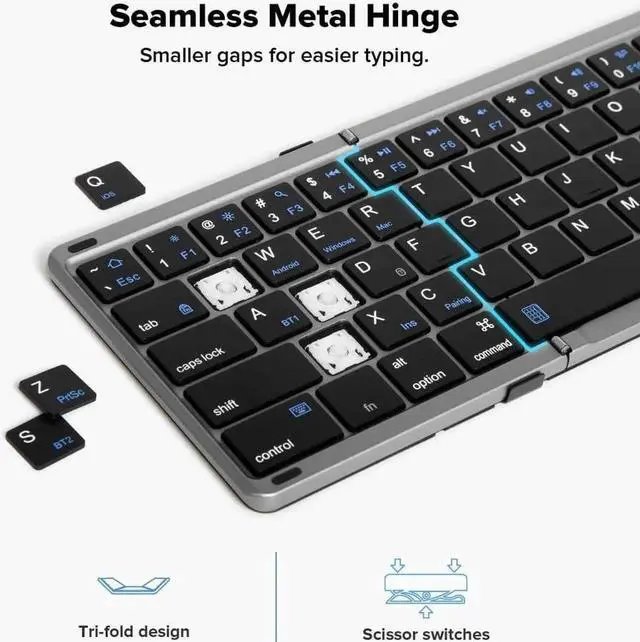 Alt view image 2 of 5 - DeLUX Foldable Keyboard with Touchpad and Numeric Keypad, 2.4G Wireless and Bluetooth, Rechargeable Portable Travel Folding Keyboard with PU Leather, for iOS Android Windows Tablet (KF18)