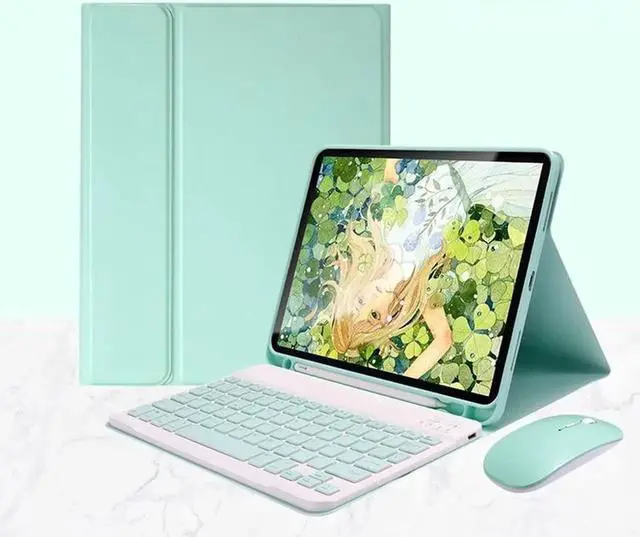 Main image of ZGSENLAN with Mouse Keyboard case for Galaxy Tab Tab S7+ / S7 FE / S8+ / S9+ / S9 FE+ 12.4", Magnetic Detachable Bluetooth Keyboard Color Key with S Pen HolderMint Green