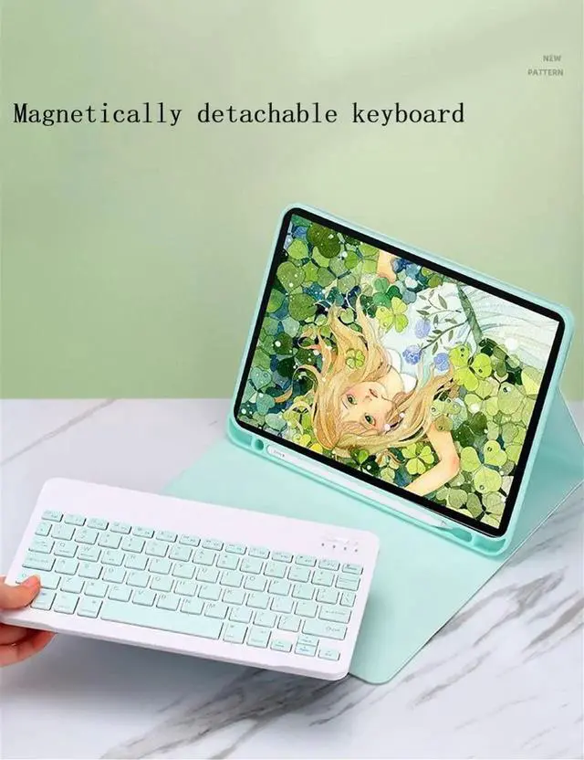 Alt view image 4 of 5 - ZGSENLAN with Mouse Keyboard case for Galaxy Tab Tab S7+ / S7 FE / S8+ / S9+ / S9 FE+ 12.4", Magnetic Detachable Bluetooth Keyboard Color Key with S Pen HolderMint Green