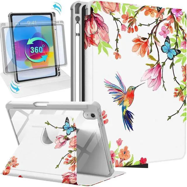 Main image of Uppuppy for iPad A16 Case - for iPad 10th Generation Case 10.9 Inch Women Girls Kids Cute Kawaii Girly Teens Flower Bird Unique Aesthetic Rotating Stand Folio Tablet Cover for Apple 10/11 2025