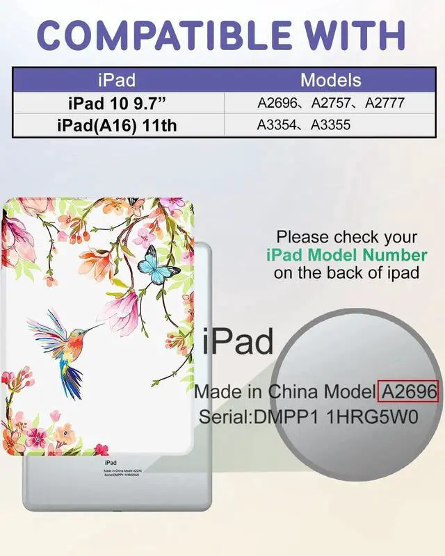 Alt view image 3 of 5 - Uppuppy for iPad A16 Case - for iPad 10th Generation Case 10.9 Inch Women Girls Kids Cute Kawaii Girly Teens Flower Bird Unique Aesthetic Rotating Stand Folio Tablet Cover for Apple 10/11 2025