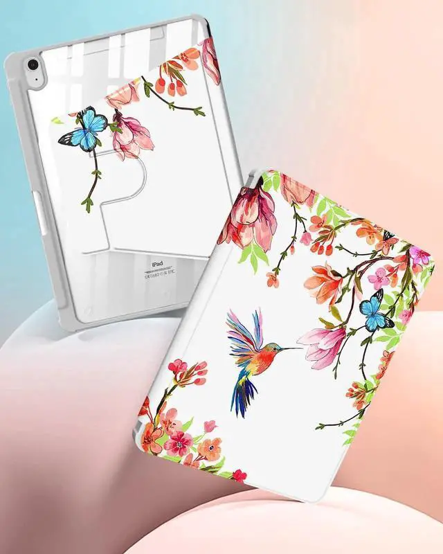 Alt view image 4 of 5 - Uppuppy for iPad A16 Case - for iPad 10th Generation Case 10.9 Inch Women Girls Kids Cute Kawaii Girly Teens Flower Bird Unique Aesthetic Rotating Stand Folio Tablet Cover for Apple 10/11 2025