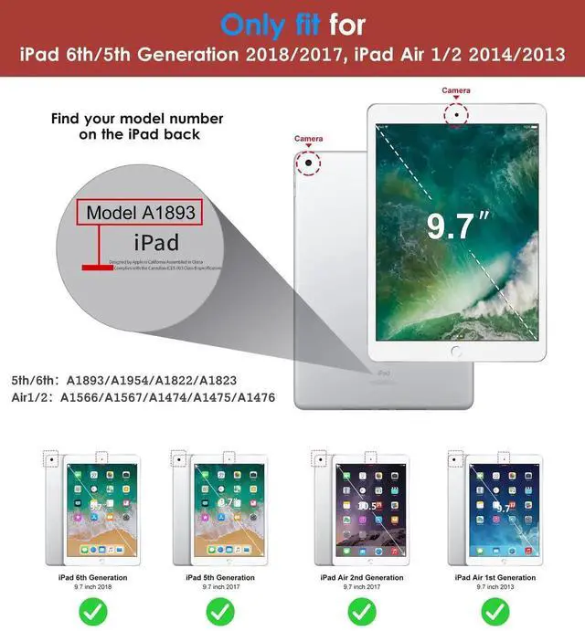 Alt view image 3 of 5 - DTTO Rotating Case for iPad 6th / 5th Generation 9.7 Inch 2018/2017, iPad Air 2 / Air 1 Case, 360 Degree Swiveling Premium Leather Folio Stand Cover with Pencil Holder - Auto Wake/Sleep, US Flag