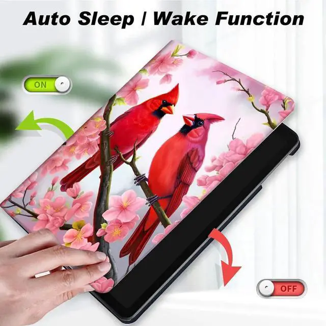 Alt view image 2 of 5 - Case for iPad 9.7 Inch iPad 6th/5th Generation Case 2018 2017(Model: A1893 A1954 A1822 A1823),Slim Lightweight Smart Shell Stand Cover for iPad 9.7 Inch 2018/2017,Red Birds Pink Flowers