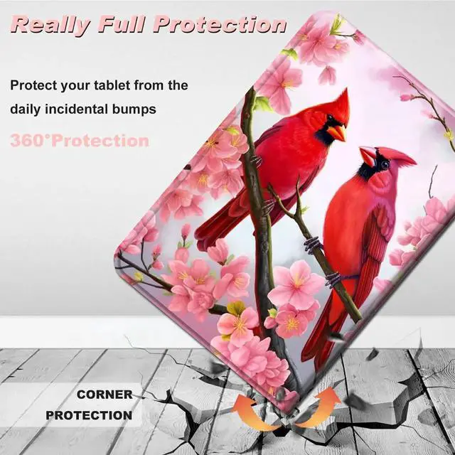 Alt view image 3 of 5 - Case for iPad 9.7 Inch iPad 6th/5th Generation Case 2018 2017(Model: A1893 A1954 A1822 A1823),Slim Lightweight Smart Shell Stand Cover for iPad 9.7 Inch 2018/2017,Red Birds Pink Flowers