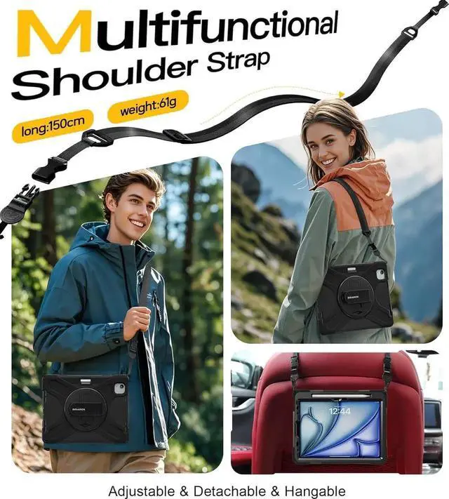 Alt view image 5 of 5 - BRAECN for iPad Air 11 Inch M3 2025/M2 2024 Case (Air 6th Gen),Shockproof Silicone with Screen Propector/Pencil Holder, Kickstand, Hand Strap for iPad Air 5th/4th Gen 10.9 Inch -Black