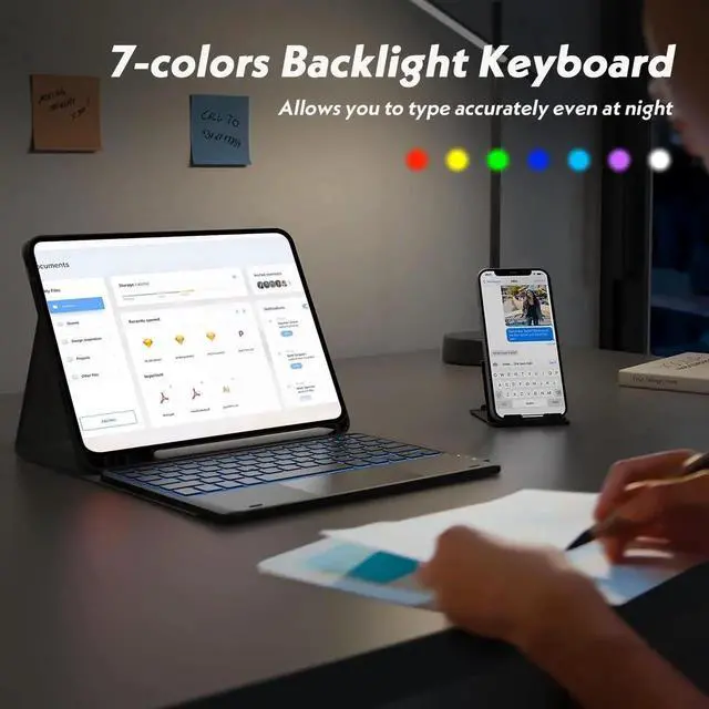 Alt view image 4 of 5 - QYiiD Touchpad Xiaomi Mi Pad 5/5 Pro Keyboard Case, 7 Color Backlight Wireless Bluetooth Detachable Keyboard with Multi-Angles Stand Protective Cover for Mi Pad 5/5 Pro 11 inch Tablet, Black